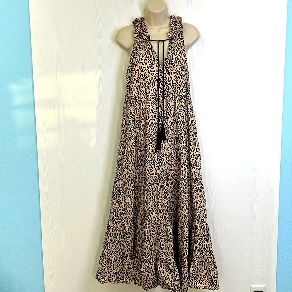 Mudpie - Light Tan And Black Cheetah Sleeveless Maxi Dress Size Small - Picture 1 of 12